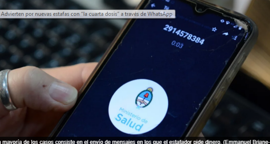 Advierten por nuevas estafas con “la cuarta dosis” a través de WhatsApp