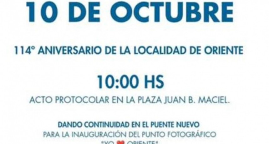 Mañana viernes Oriente celebrará 114 años